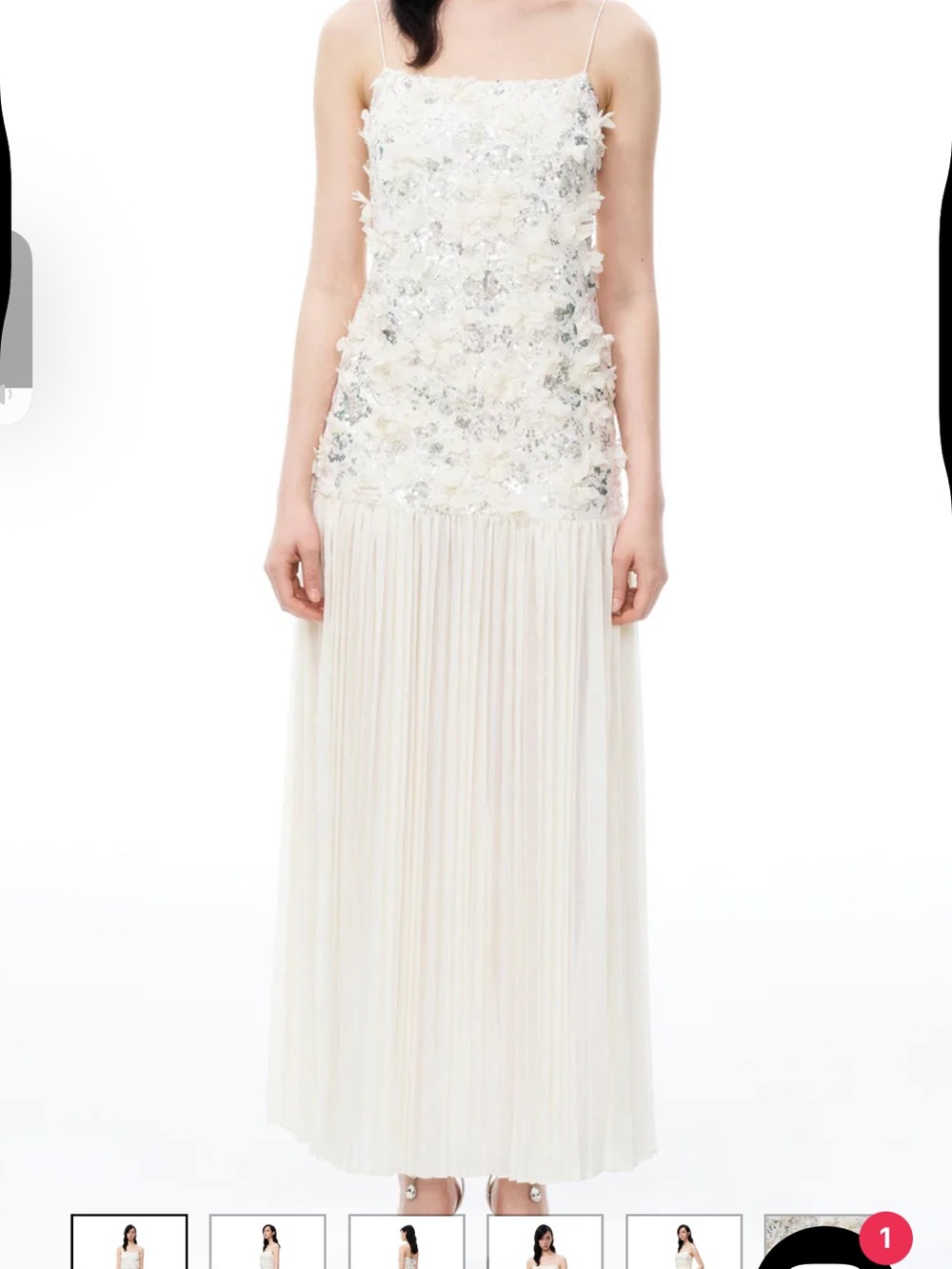 Ivory Spaghetti-Strap Floral Appliqué Evening Dress